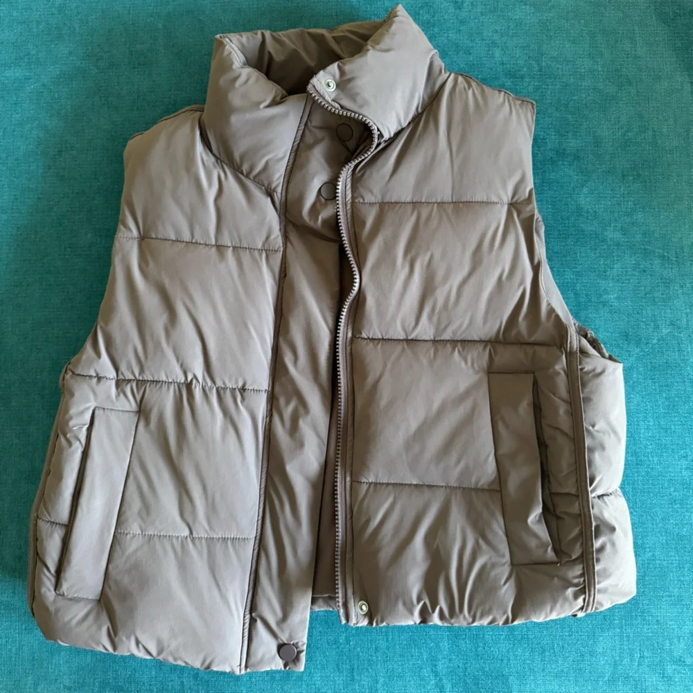 Women's FLX Cropped Puffer Vest - Brown size Small - Picture 2 of 4